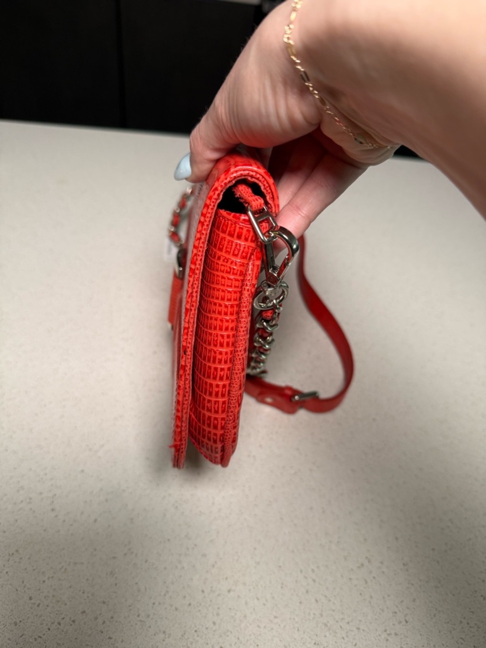 Donald J. Pliner Red Textured Crossbody with Chain Strap - Picture 5 of 6